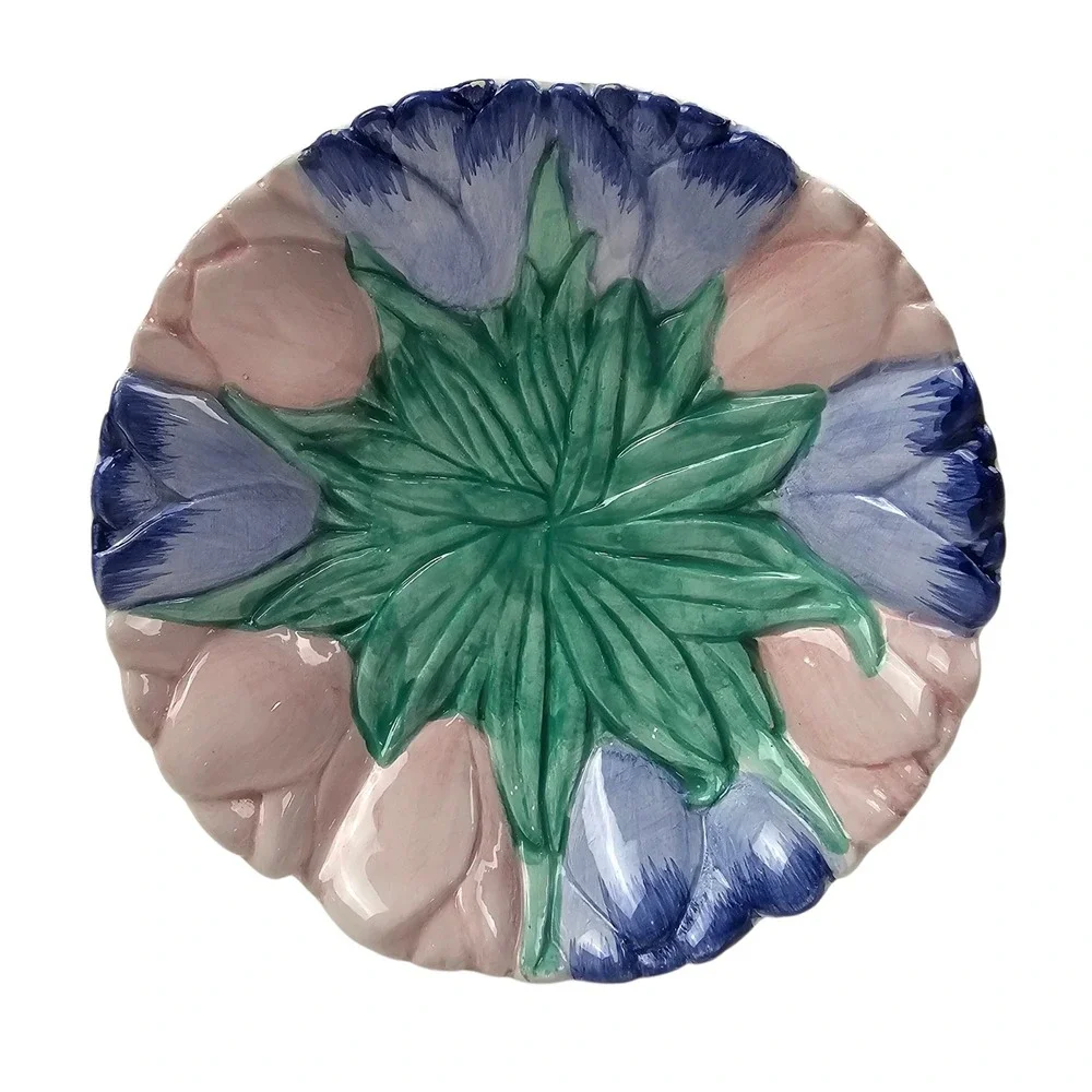 Ceramic Flower Basket Salt and Pepper Shakers Set with Floral Saucer Plate